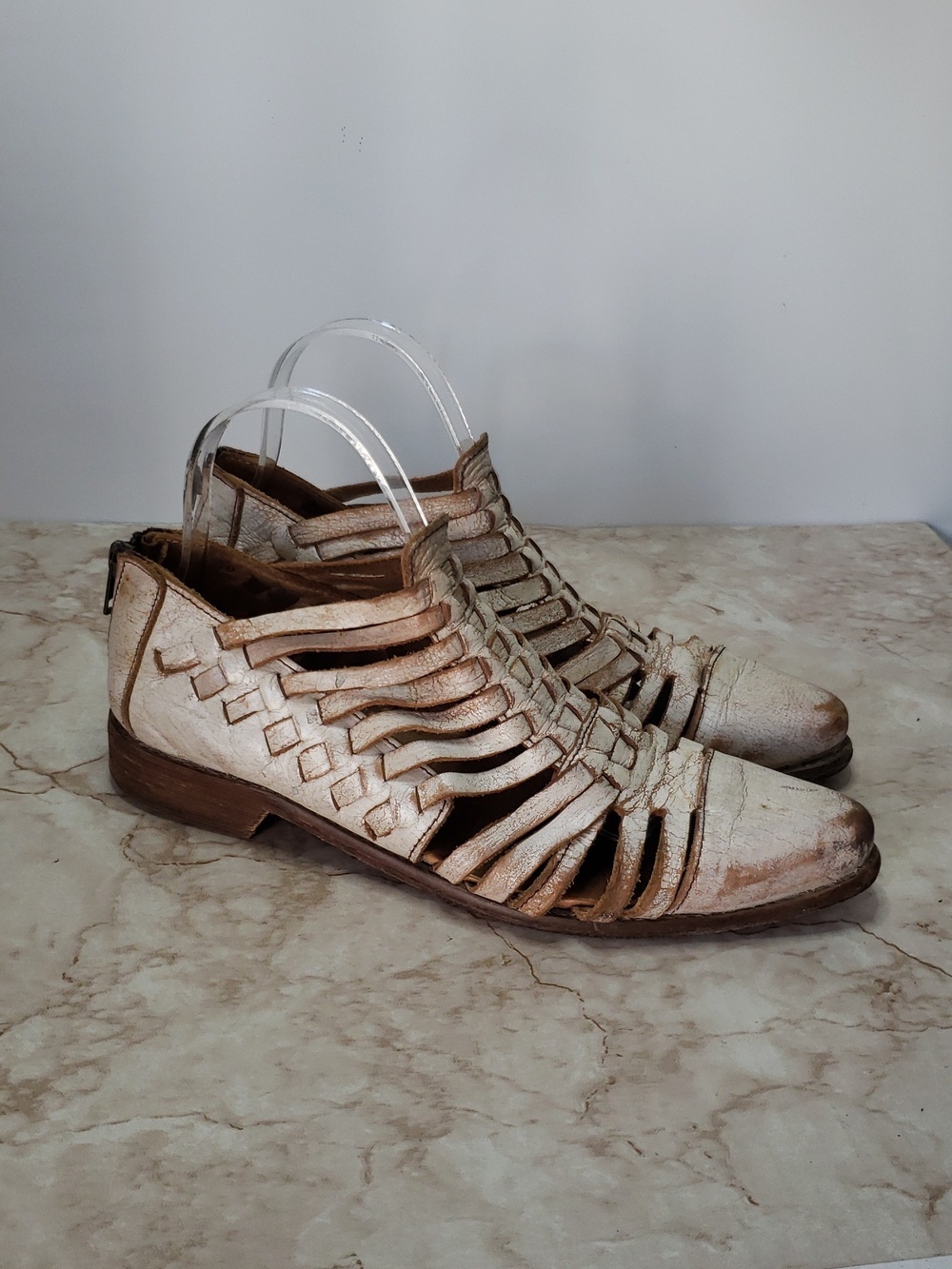 Bed Stu Las Cruces Cream And Tan Distressed Braided Leather Cutout Flats 10 - Picture 3 of 8